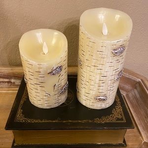 Set of 2 - Luminara Flameless Birch Bark Unscented Flicker Candles w/ Timer